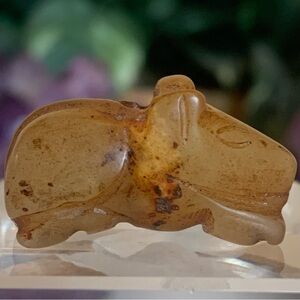 Hand Carved Jade Chinese Zodiac Rat Drilled Animal Bead Stone Figurine 20th C.
